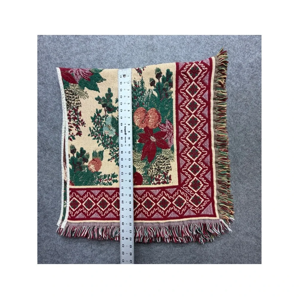Vintage Goodwin Weavers Christmas Poinsettia Woven Tapestry Tree Skirt USA 90s
